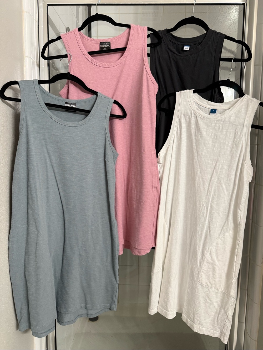 Crewneck Tank Dress — Pink, Gray/Blue, Black & White